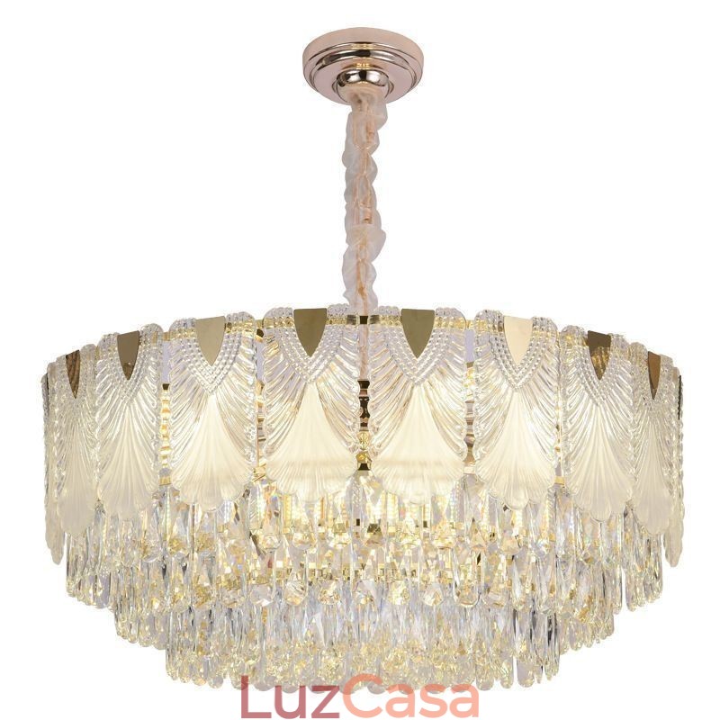 Luminária pendente de cristal com renda redonda para teto