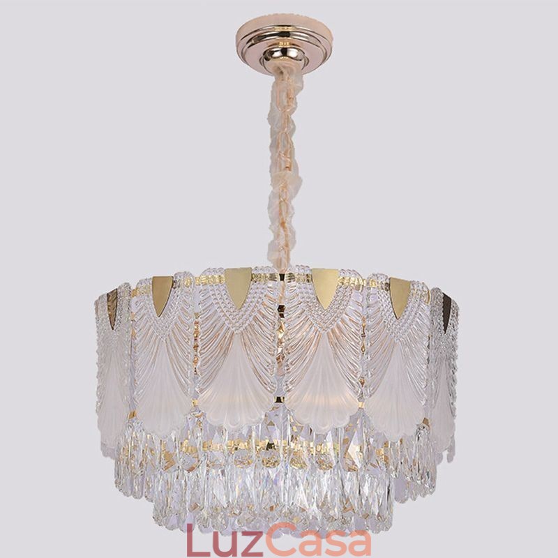 Luminária pendente de cristal com renda redonda para teto