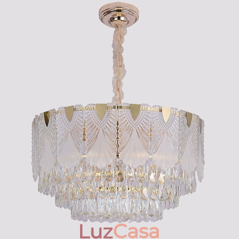 Luminária pendente de cristal com renda redonda para teto