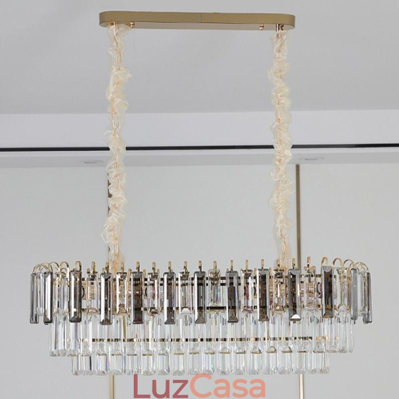 Luminária pendente retangular de cristal para teto