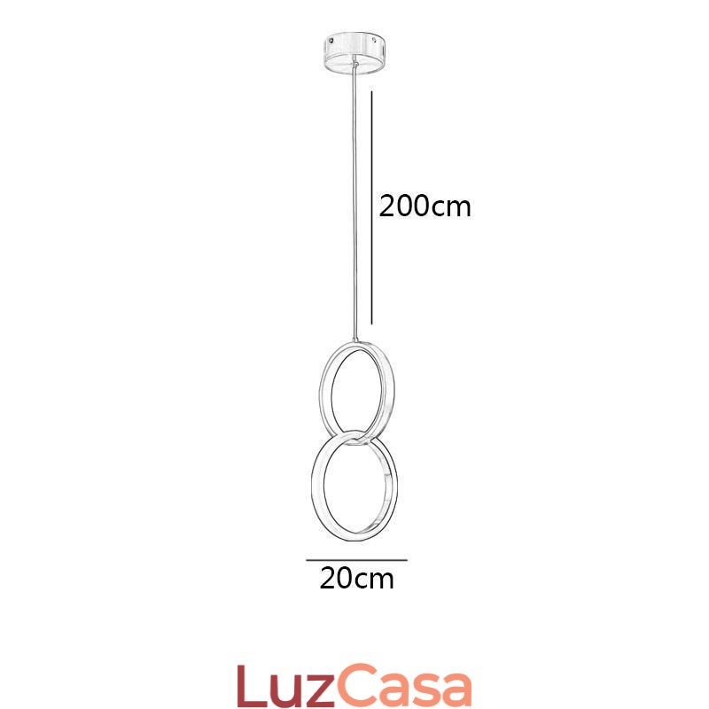 Luminária pendente de latão com anéis decorativos