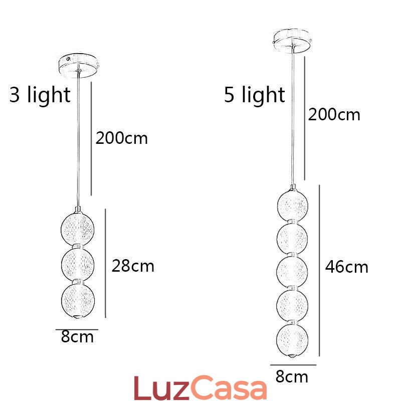 Luminária pendente de acrílico com contas decorativas