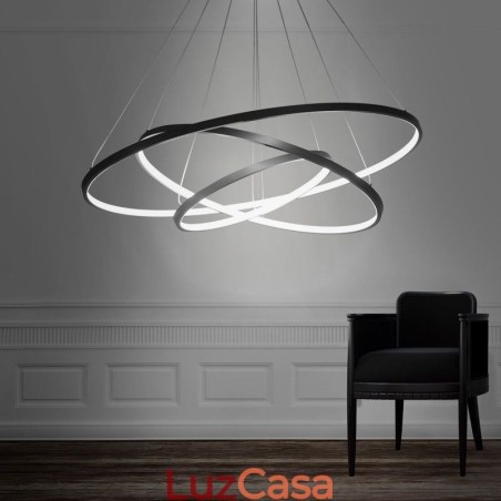 Luminária pendente moderna de alumínio preto com 3 anéis Luminária pendente moderna de alumínio preto com 3 anéis
