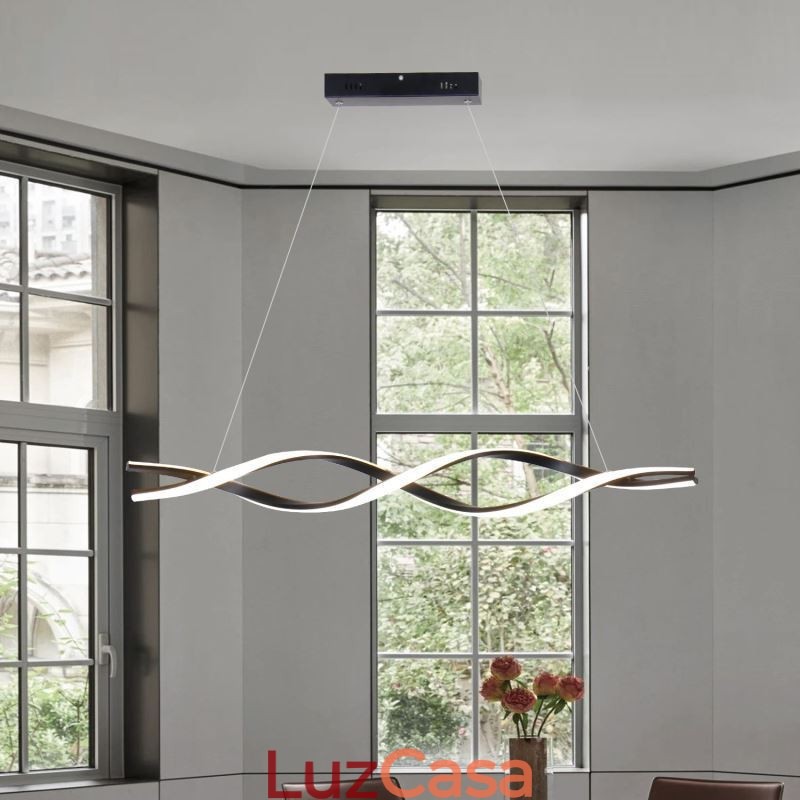 Iluminação pendente moderna, luzes suspensas em formato de onda preta