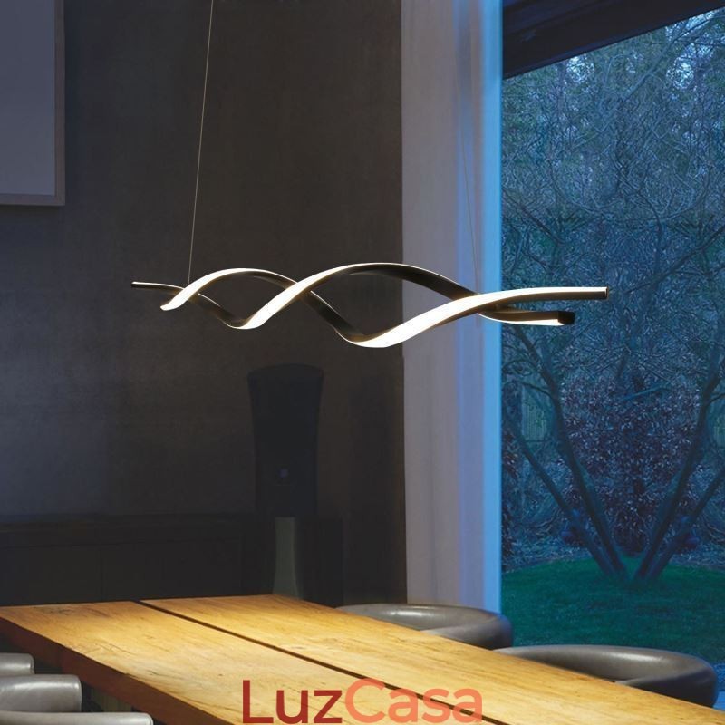 Iluminação pendente moderna, luzes suspensas em formato de onda preta