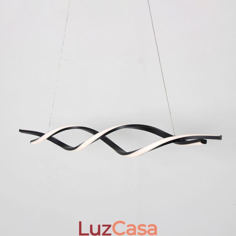 Iluminação pendente moderna, luzes suspensas em formato de onda preta
