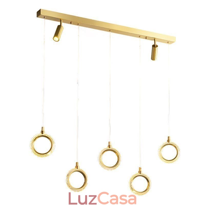 Luminária pendente de acrílico com anel de luz e holofote