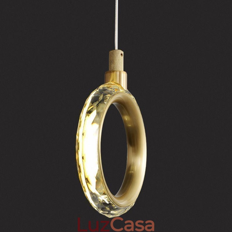 Luminária pendente de acrílico com anel de luz e holofote