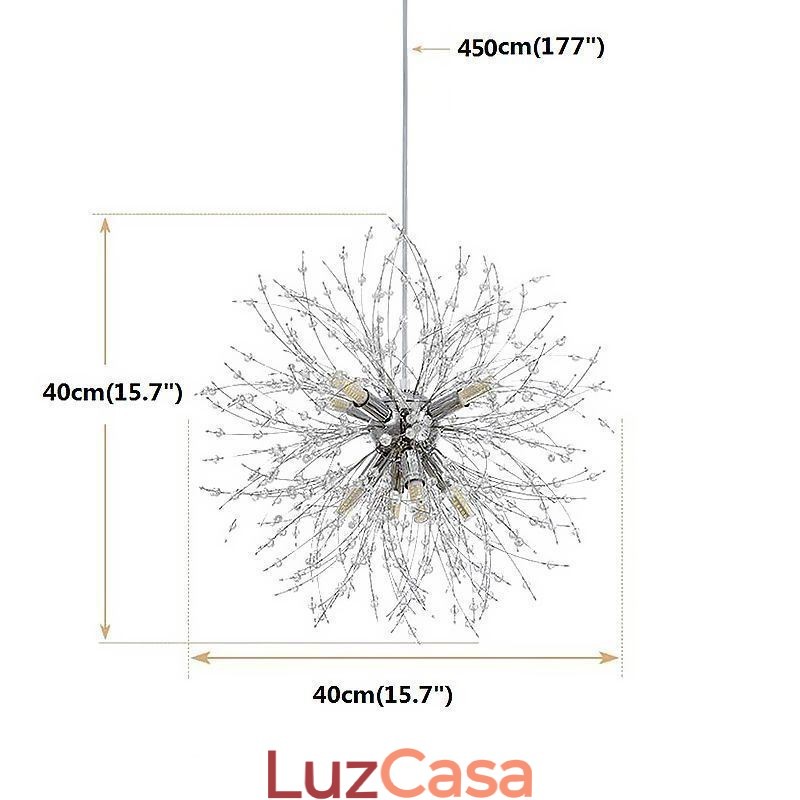 Lustre de fogos de artifício 8 luzes pendente dente de leão