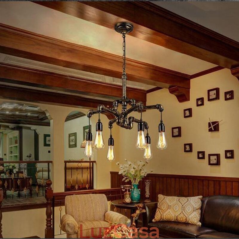 6 Luz Retro Industrial Vintage Water Pipe Pendant Light Chandelier Country Estilo Rústico