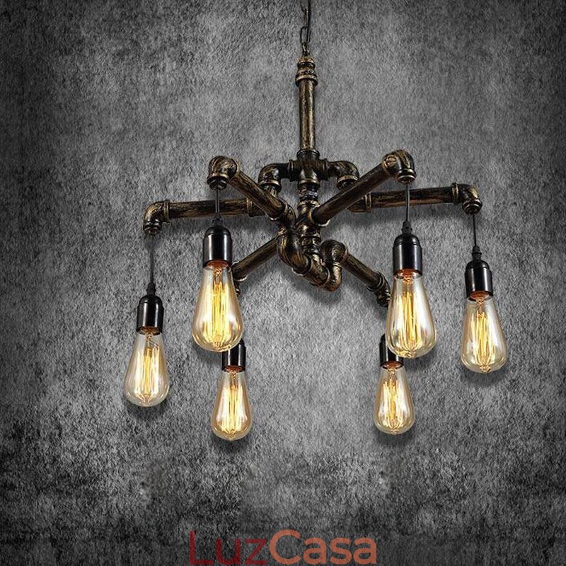 6 Luz Retro Industrial Vintage Water Pipe Pendant Light Chandelier Country Estilo Rústico