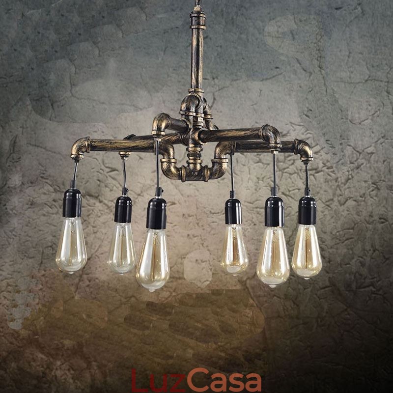 6 Luz Retro Industrial Vintage Water Pipe Pendant Light Chandelier Country Estilo Rústico