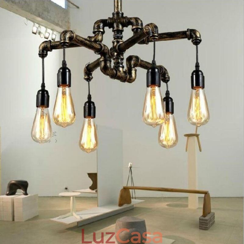 6 Luz Retro Industrial Vintage Water Pipe Pendant Light Chandelier Country Estilo Rústico