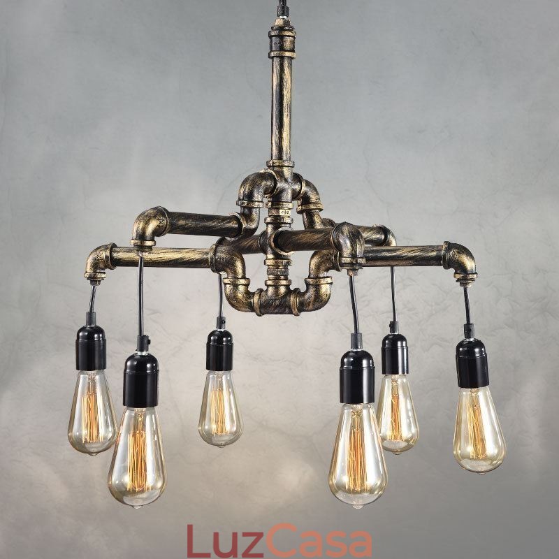 6 Luz Retro Industrial Vintage Water Pipe Pendant Light Chandelier Country Estilo Rústico