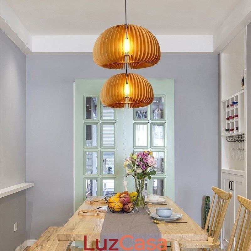 Luminária pendente estilo retrô Basswood Abóbora Luminária pendente