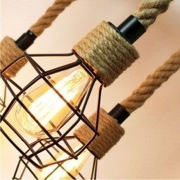 Estilo Retro 6 Cabeças Pendente Luz Corda De Cânhamo Lustre Com Abajur De Ferro