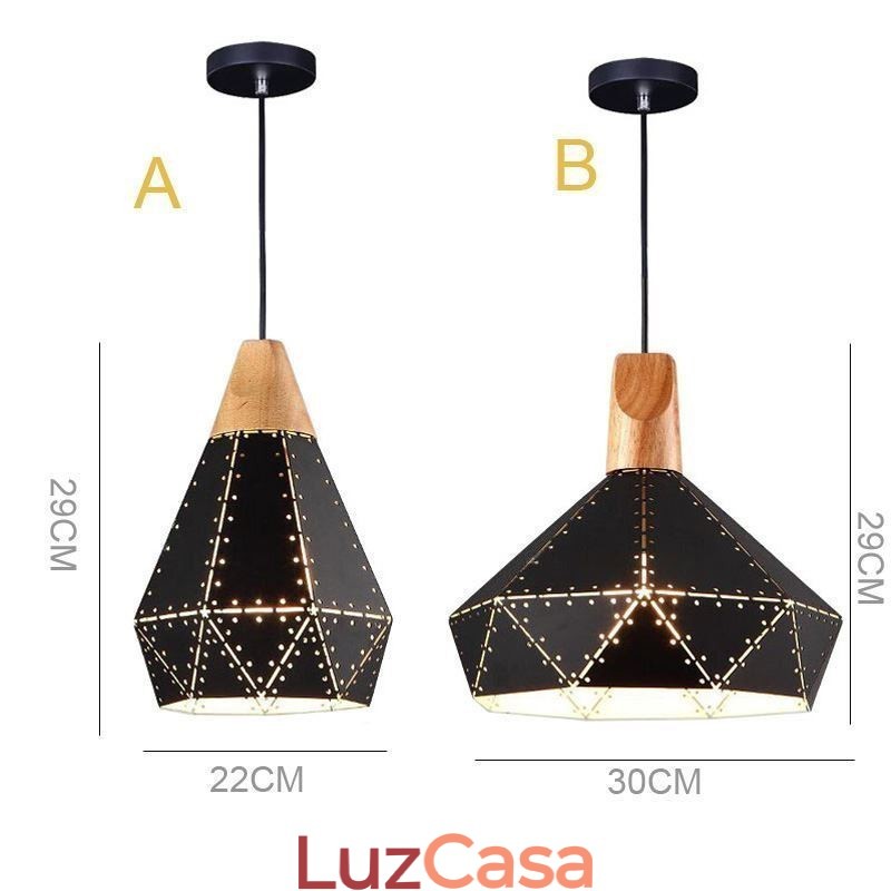 Abajur oco de luz suspensa vintage retrô industrial