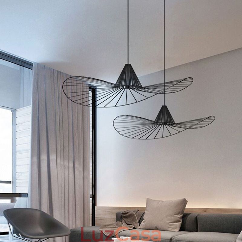 Luminária pendente de ferro simples, abajur de chapéu de palha, 1 luz