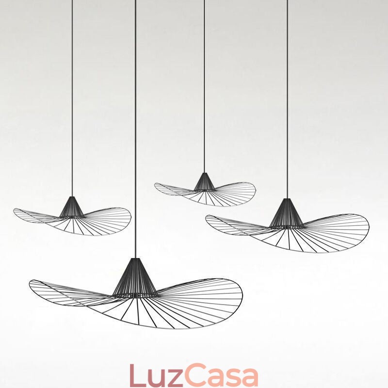 Luminária pendente de ferro simples, abajur de chapéu de palha, 1 luz