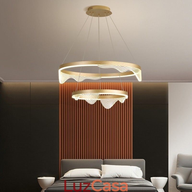 Luminária pendente Golden Wave Ripple, luminária de teto com 2 luzes