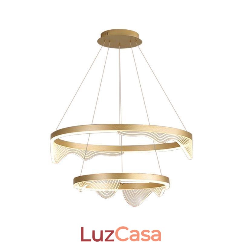 Luminária pendente Golden Wave Ripple, luminária de teto com 2 luzes