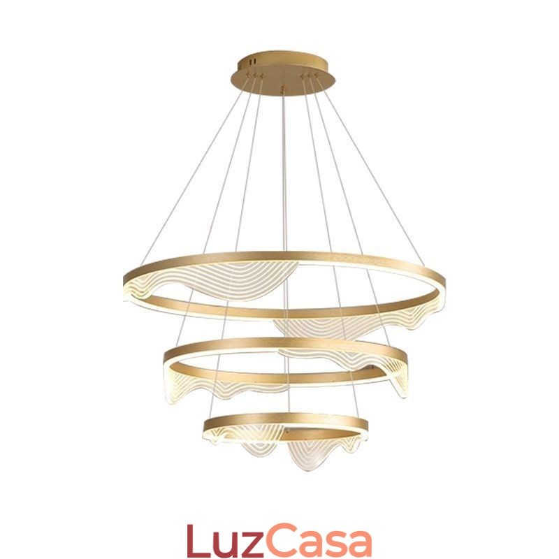 Luminária pendente Golden Wave Ripple Luz suspensa 3 luzes