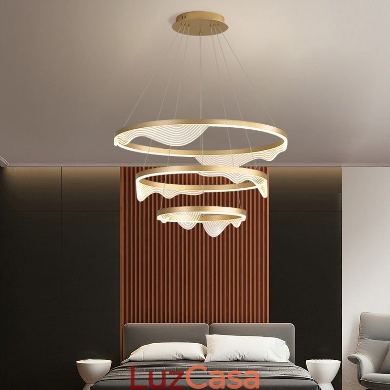 Luminária pendente Golden Wave Ripple Luz suspensa 3 luzes