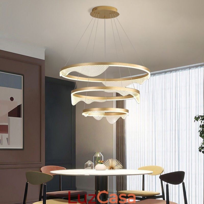 Luminária pendente Golden Wave Ripple Luz suspensa 3 luzes