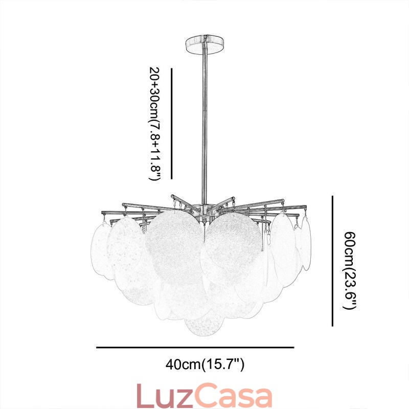 Luminária pendente moderna com 6 luzes e formato de vidro