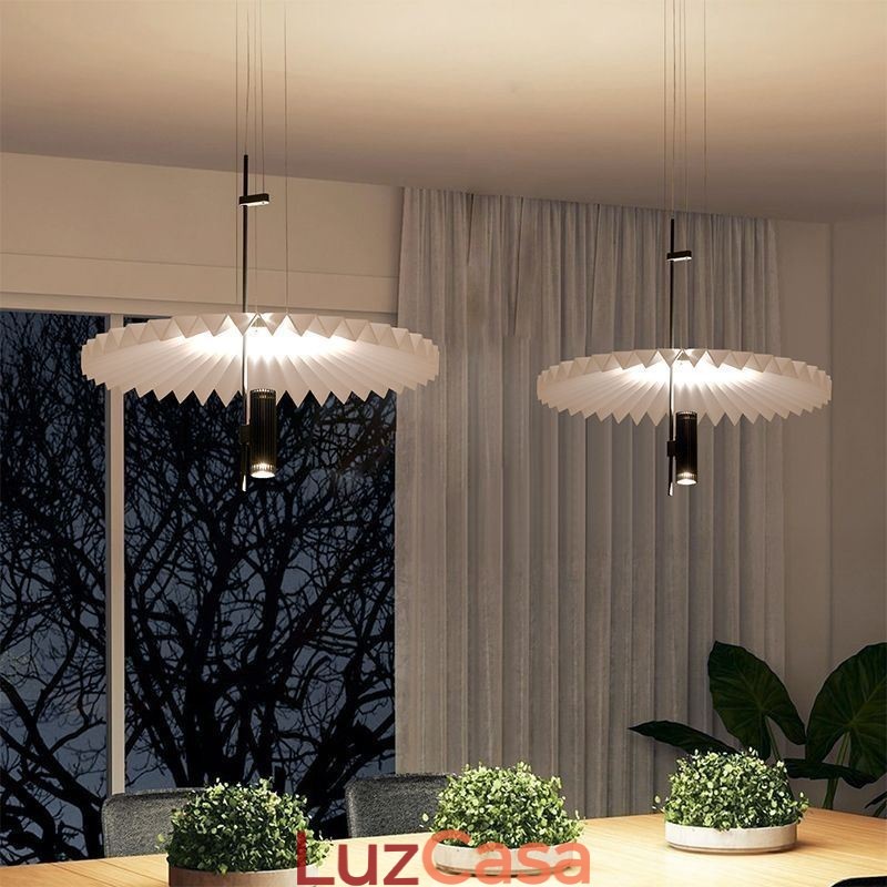 Luminária pendente plissada moderna em acrílico para iluminação decorativa