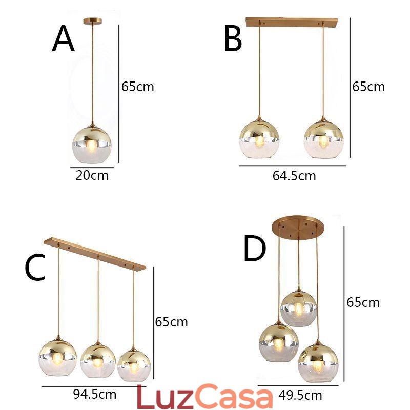 Luminária pendente criativa de ferro e globo de vidro, iluminação decorativa