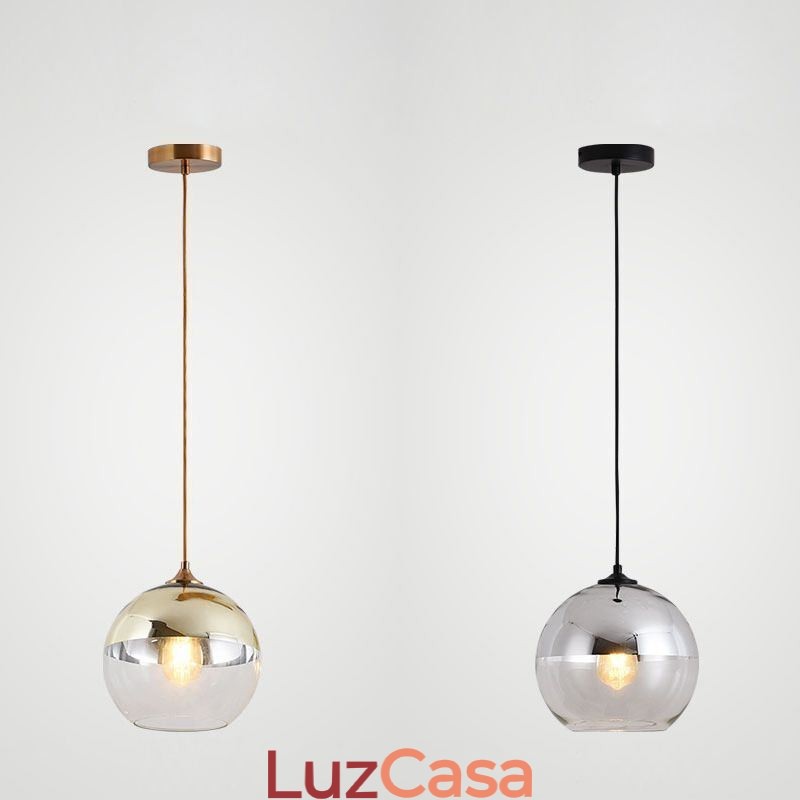 Luminária pendente criativa de ferro e globo de vidro, iluminação decorativa