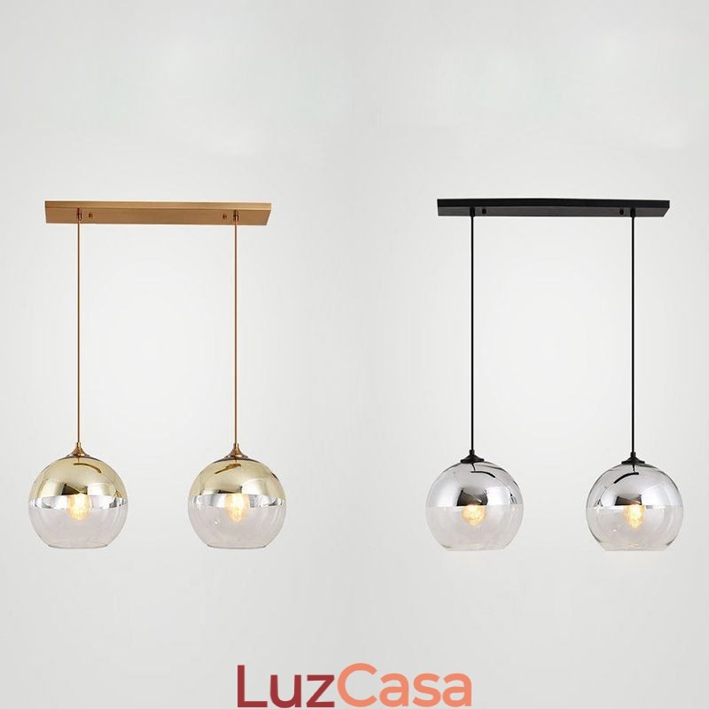 Luminária pendente criativa de ferro e globo de vidro, iluminação decorativa