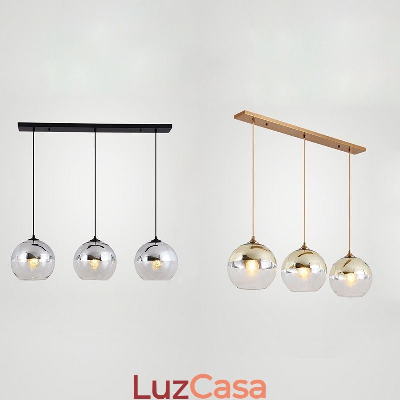 Luminária pendente criativa de ferro e globo de vidro, iluminação decorativa