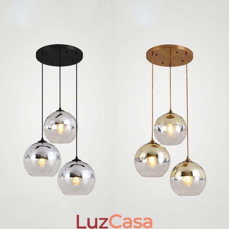 Luminária pendente criativa de ferro e globo de vidro, iluminação decorativa