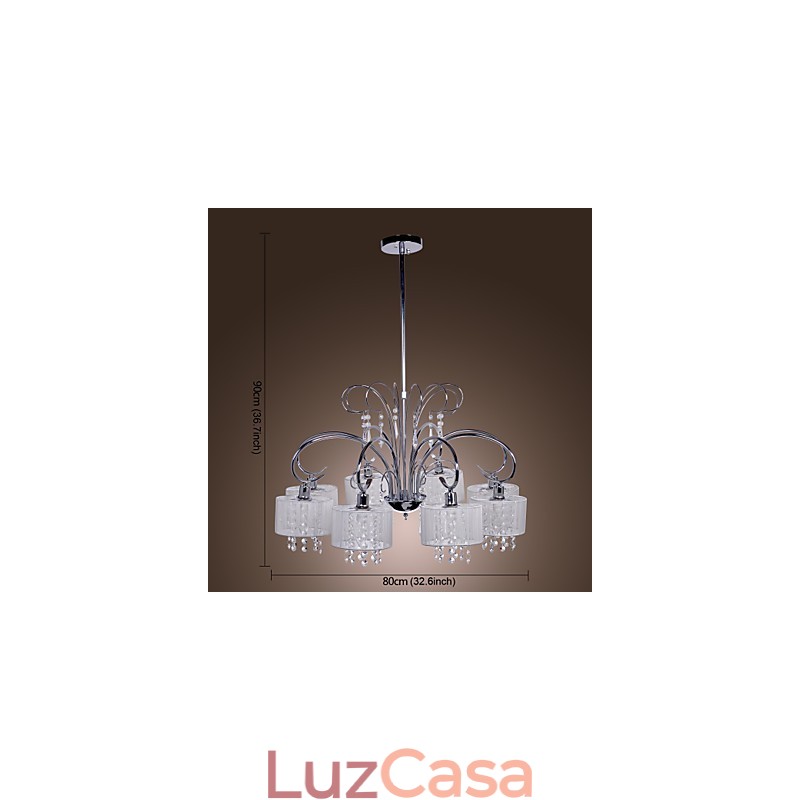 Lustre moderno contemporâneo de cristal cromado em metal