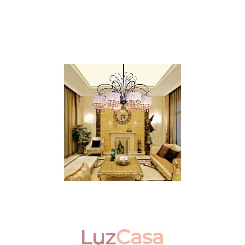 Lustre moderno contemporâneo de cristal cromado em metal