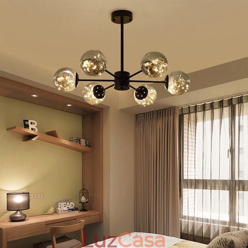 Luminária pendente Magic Bean estilo nórdico, luminária pendente Gypsophila com bola de vidro