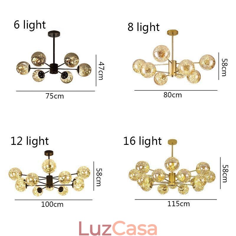 Luminária pendente Magic Bean estilo nórdico, luminária pendente Gypsophila com bola de vidro
