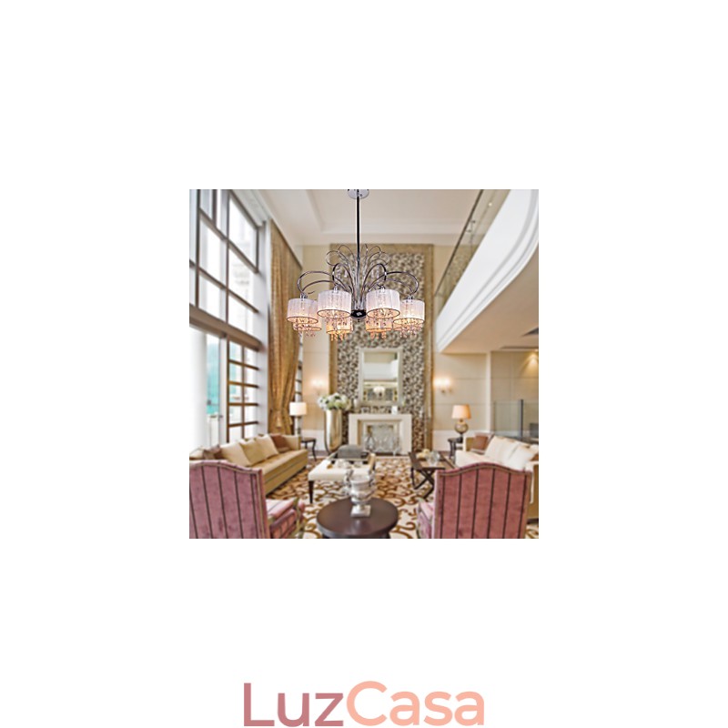 Lustre moderno contemporâneo de cristal cromado em metal