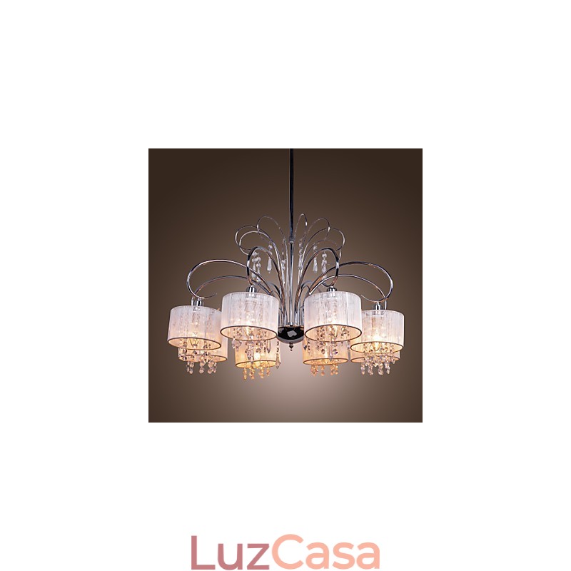 Lustre moderno contemporâneo de cristal cromado em metal