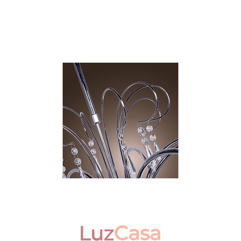 Lustre moderno contemporâneo de cristal cromado em metal