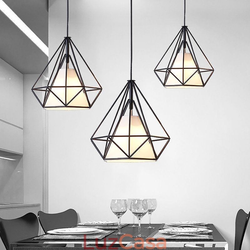 Luminária pendente em formato de diamante, luminária decorativa minimalista moderna