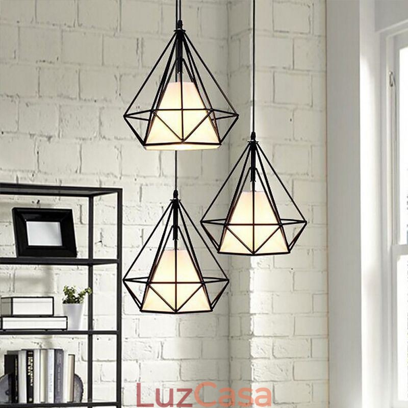 Luminária pendente em formato de diamante, luminária decorativa minimalista moderna