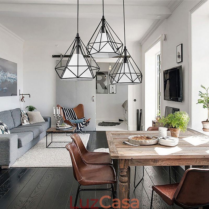 Luminária pendente em formato de diamante, luminária decorativa minimalista moderna