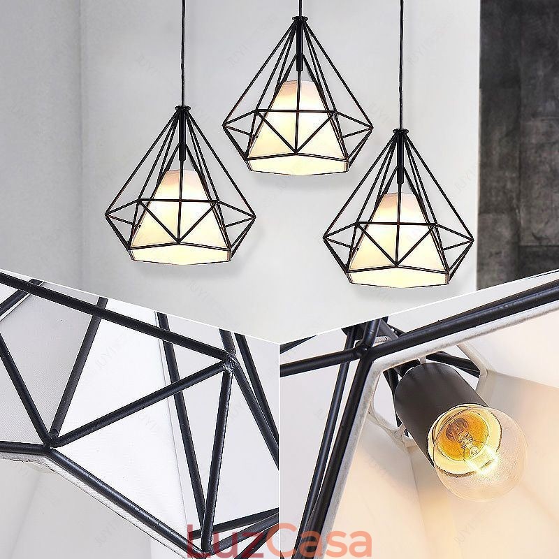 Luminária pendente em formato de diamante, luminária decorativa minimalista moderna