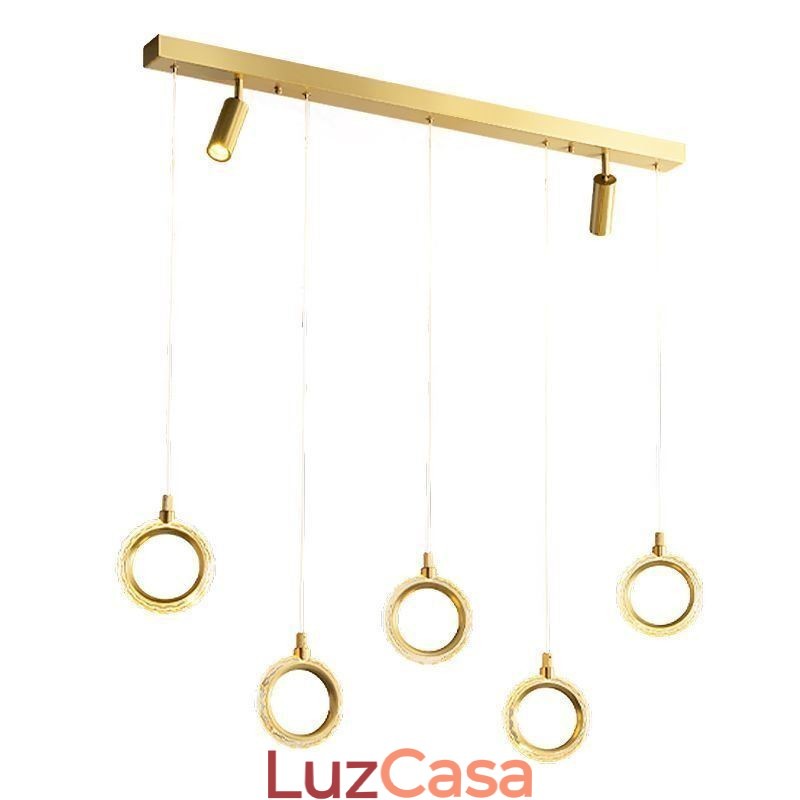 Luminária pendente de acrílico com anel de luz e holofote
