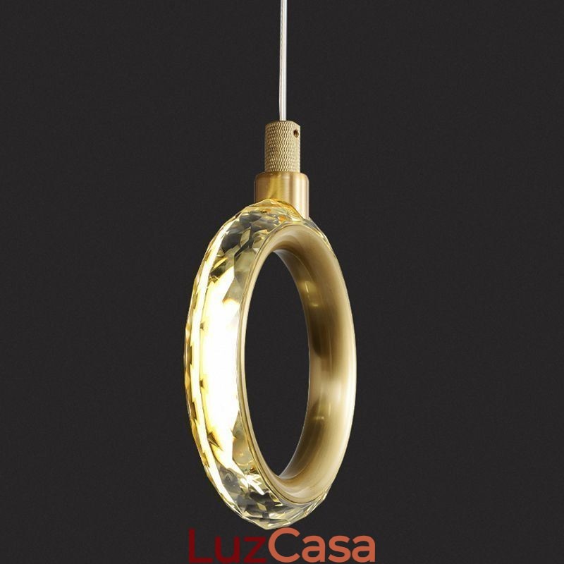 Luminária pendente de acrílico com anel de luz e holofote