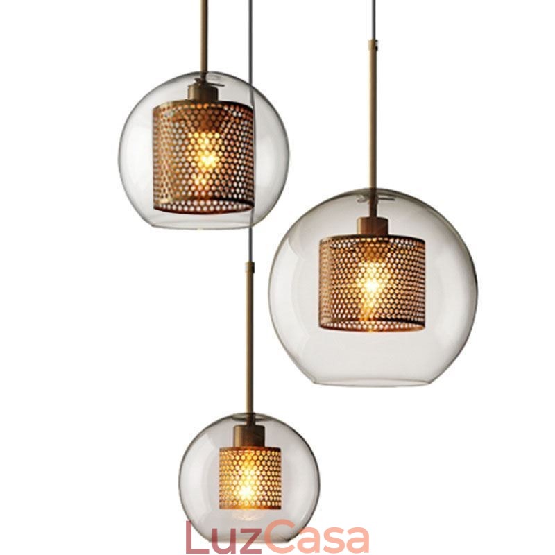 Luminária pendente minimalista de vidro com 3 luzes, ilha de teto