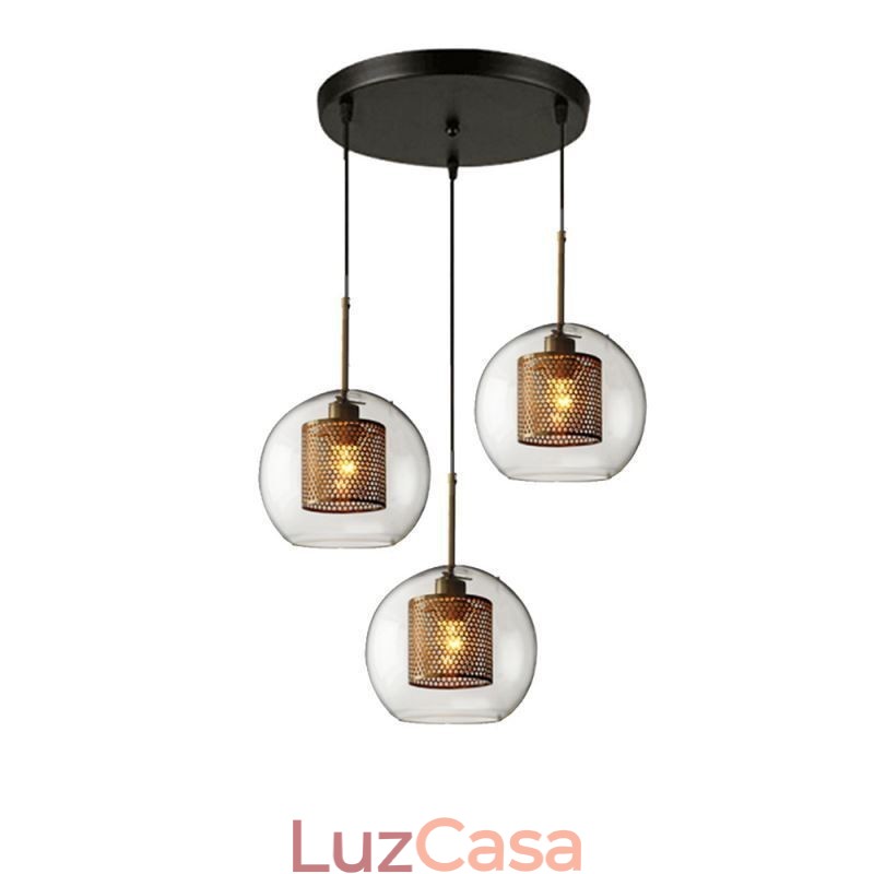 Luminária pendente minimalista de vidro com 3 luzes, ilha de teto